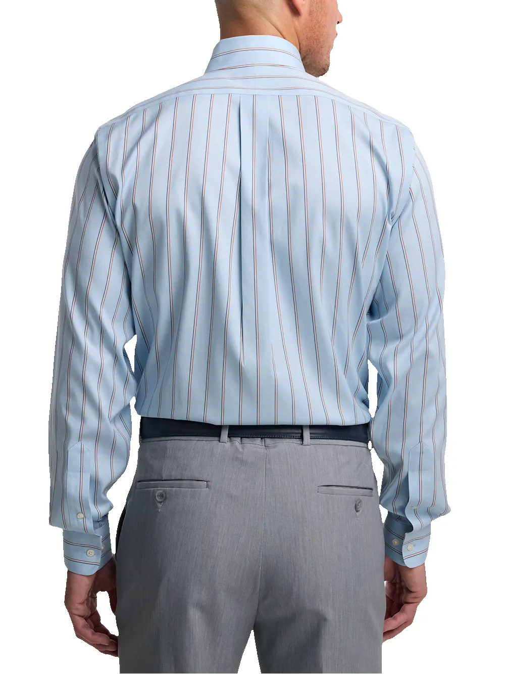 Comfort Stretch Non-Iron Stripe Dress Shirt With Contrast Trim - Blue/melon sold by Paul Fredrick product image thumbnail 5