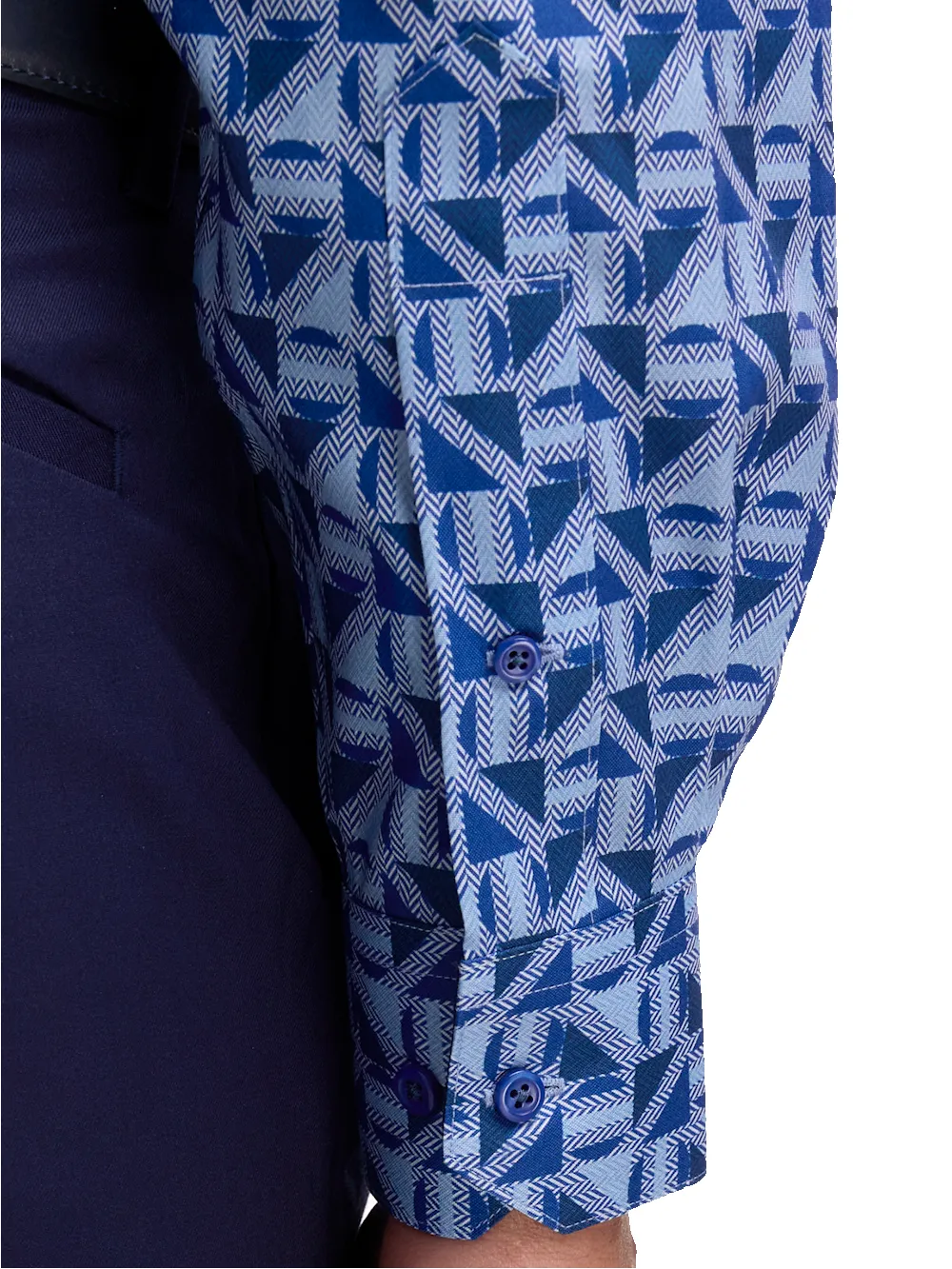 Non-Iron Cotton Geometric Dress Shirt With Contrast Trim - Blue sold by Paul Fredrick product image thumbnail 4