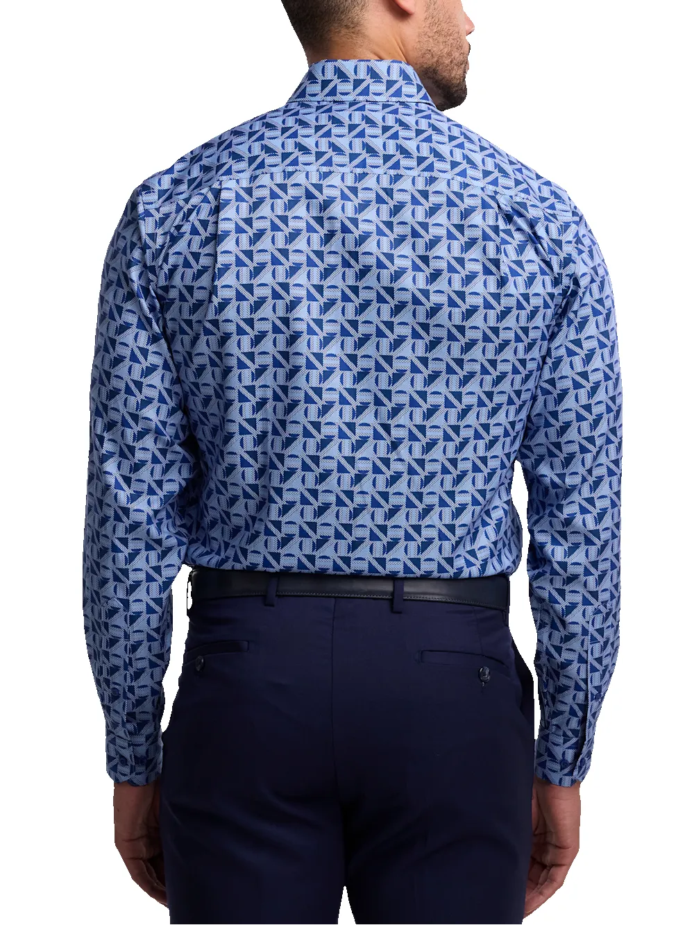 Non-Iron Cotton Geometric Dress Shirt With Contrast Trim - Blue sold by Paul Fredrick product image thumbnail 5