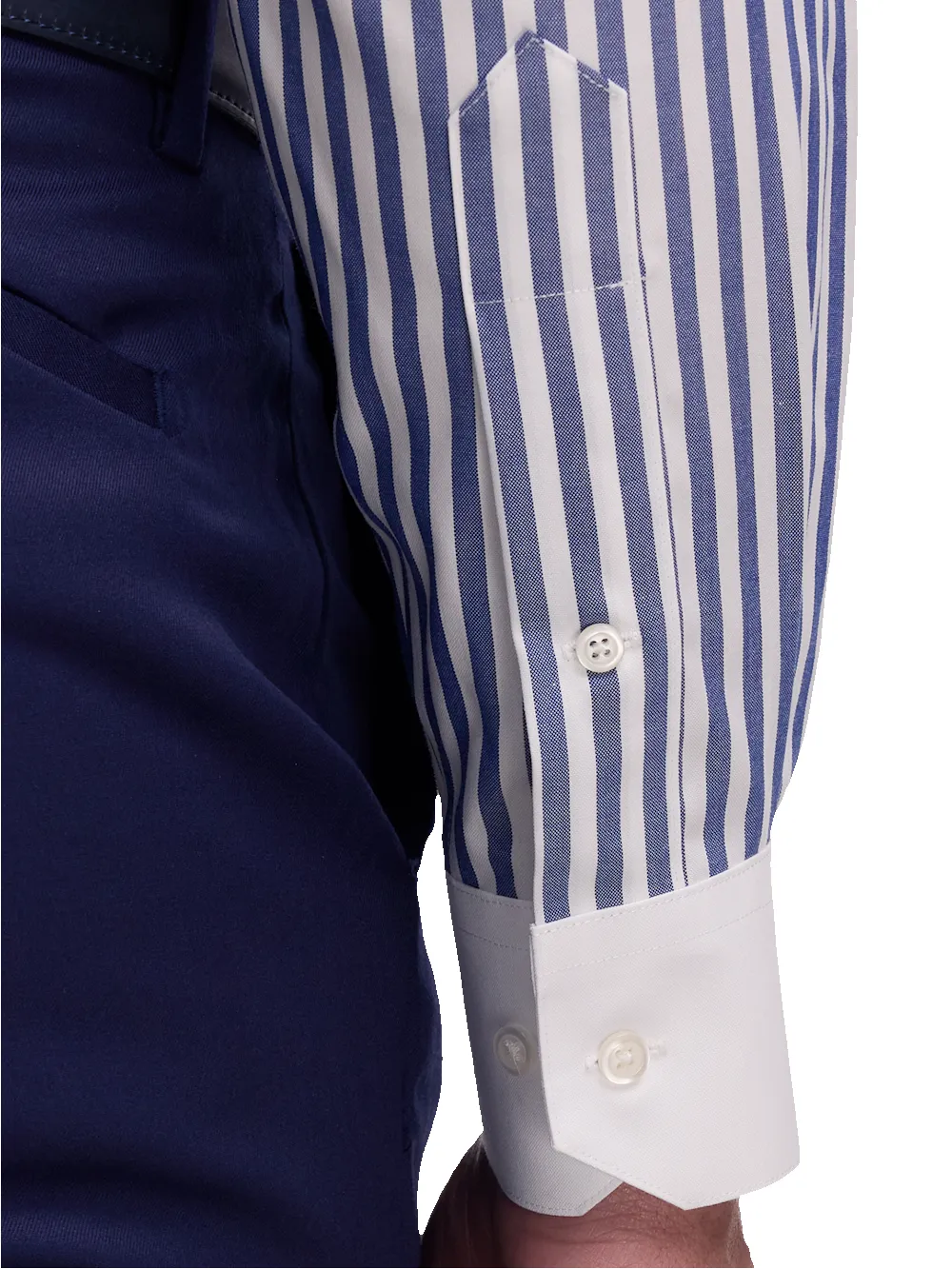 Non-Iron Cotton Stripe Dress Shirt With Contrast Trim - Navy sold by Paul Fredrick product image thumbnail 4