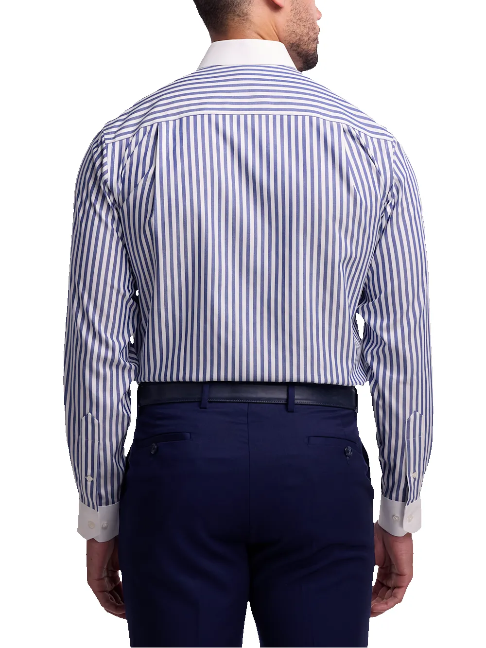Non-Iron Cotton Stripe Dress Shirt With Contrast Trim - Navy sold by Paul Fredrick product image thumbnail 5