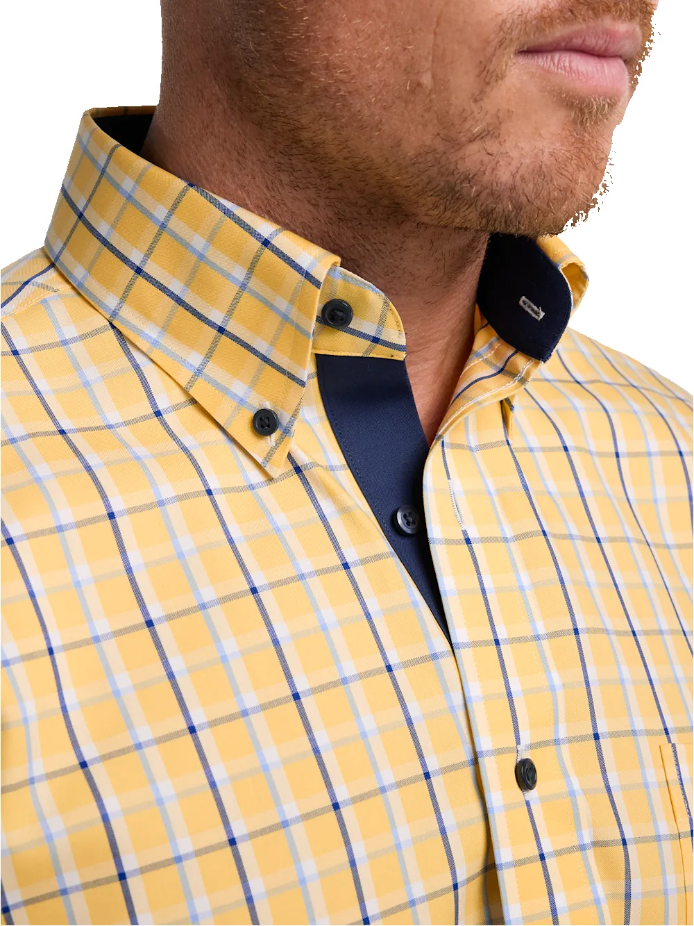 Non-Iron Cotton Check Dress Shirt With Contrast Trim - Yellow/blue sold by Paul Fredrick product image thumbnail 3