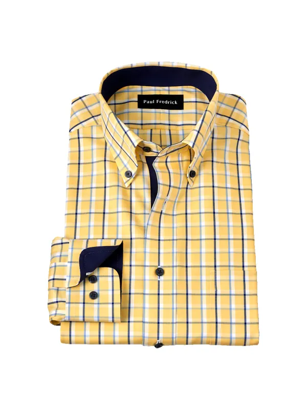 Non-Iron Cotton Check Dress Shirt With Contrast Trim - Yellow/blue sold by Paul Fredrick