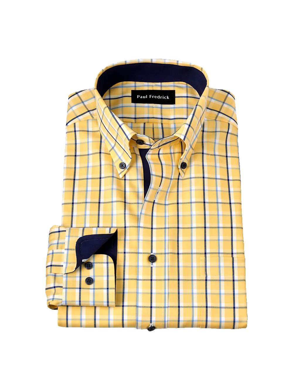 Non-Iron Cotton Check Dress Shirt With Contrast Trim - Yellow/blue sold by Paul Fredrick