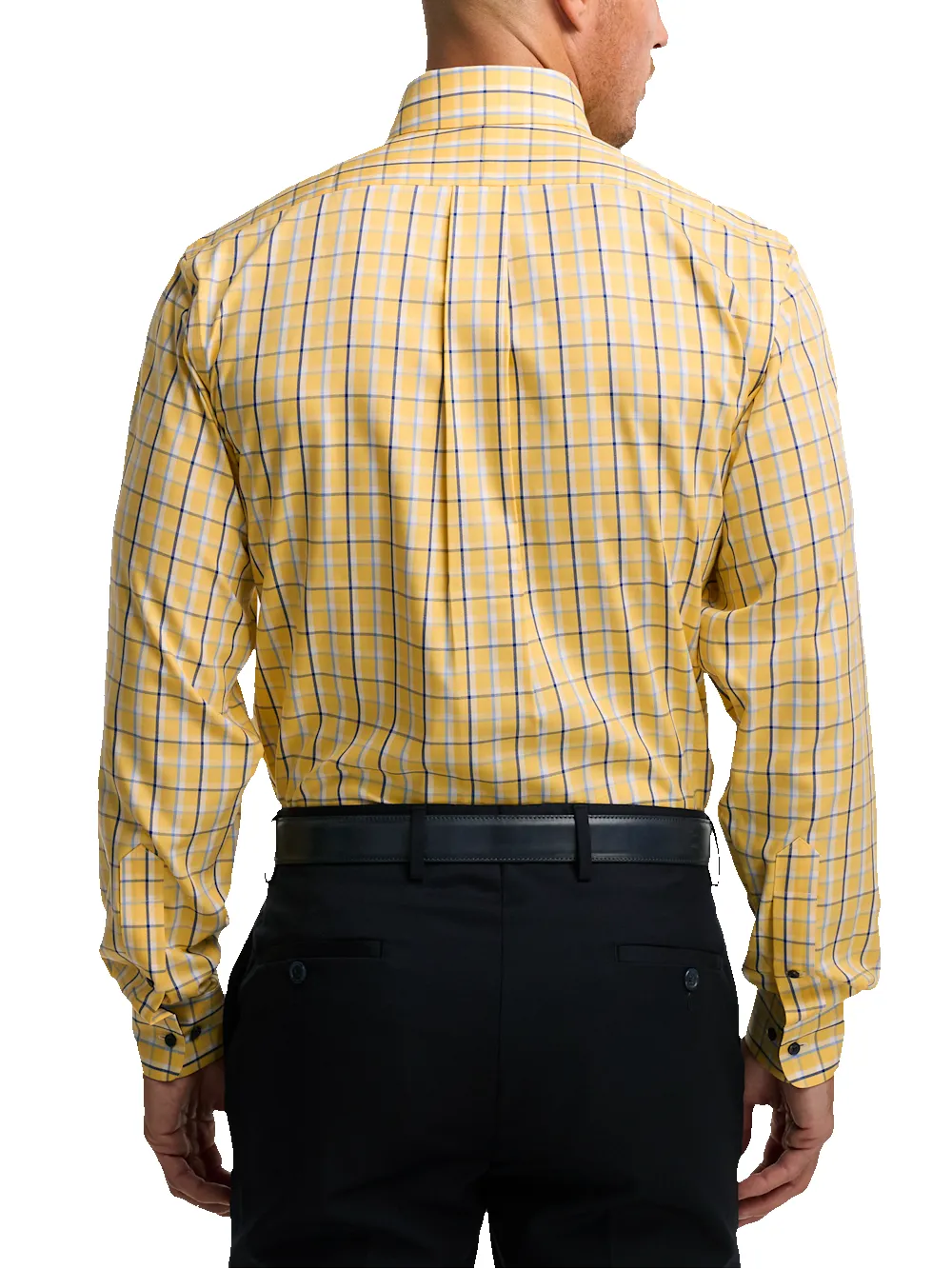 Non-Iron Cotton Check Dress Shirt With Contrast Trim - Yellow/blue sold by Paul Fredrick product image thumbnail 5