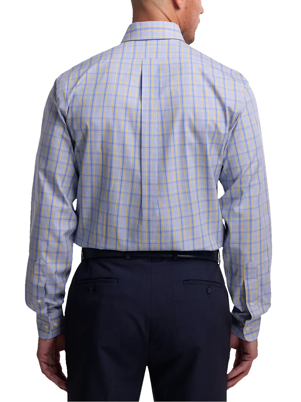 Non-Iron Cotton Glen Plaid Dress Shirt With Contrast Trim - Blue/yellow sold by Paul Fredrick product image thumbnail 4