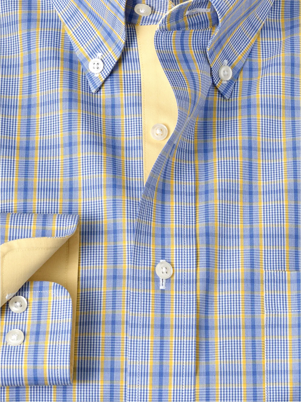 Non-Iron Cotton Glen Plaid Dress Shirt With Contrast Trim - Blue/yellow sold by Paul Fredrick product image thumbnail 5