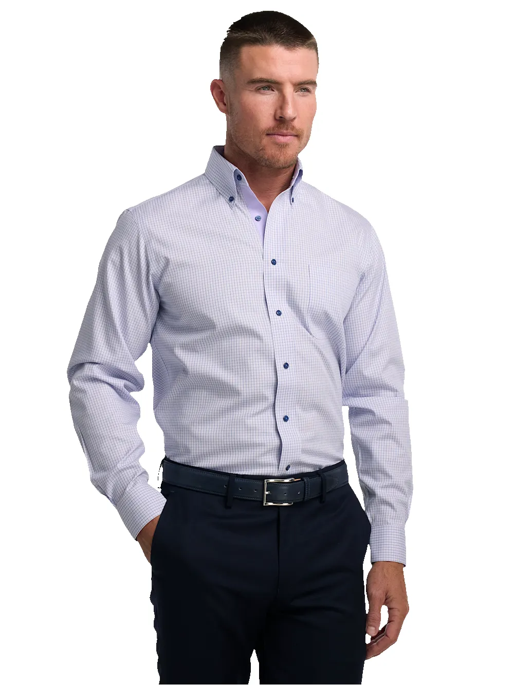 Non-Iron Cotton Check Dress Shirt With Contrast Trim - Purple sold by Paul Fredrick product image thumbnail 2