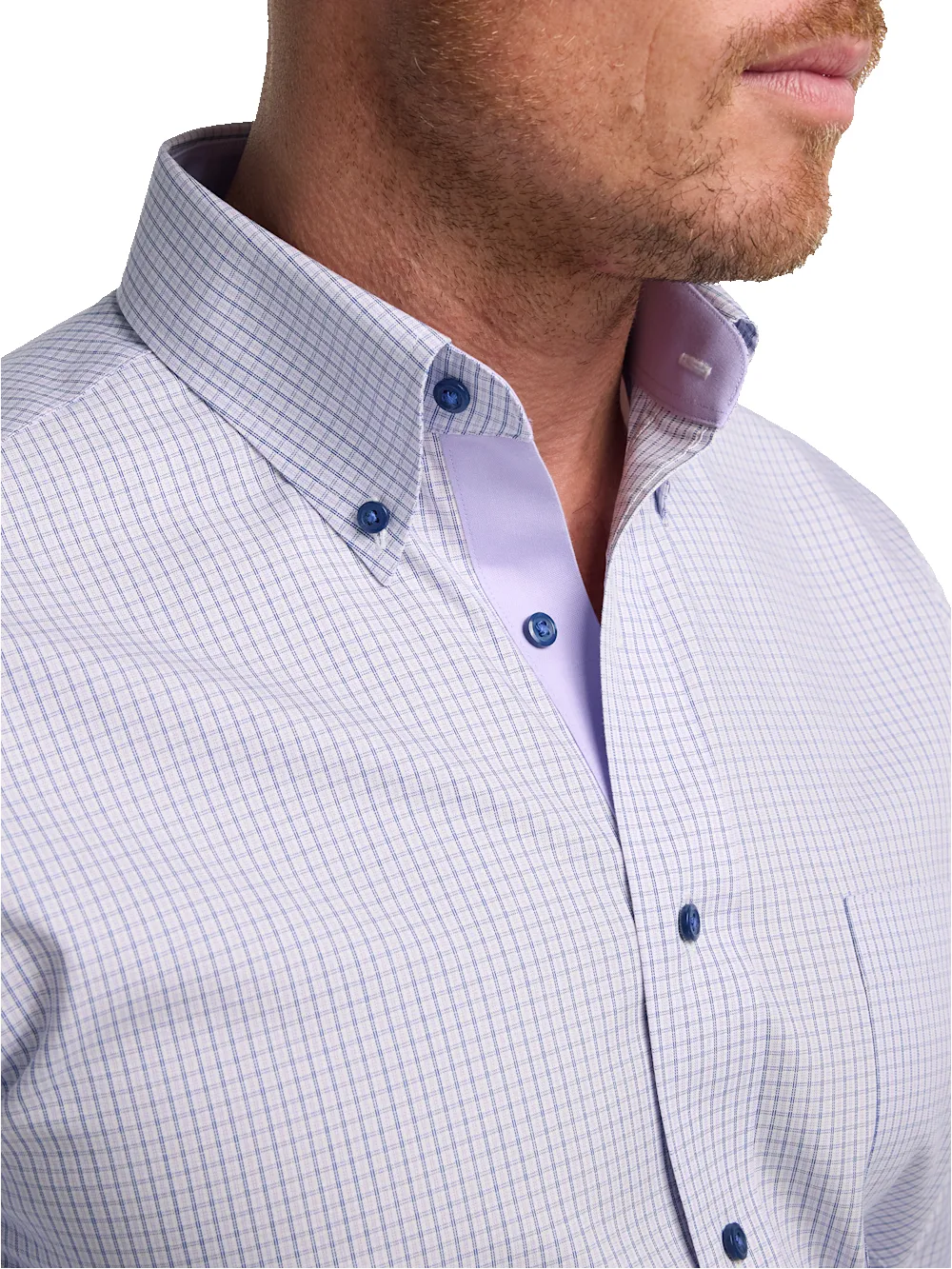 Non-Iron Cotton Check Dress Shirt With Contrast Trim - Purple sold by Paul Fredrick product image thumbnail 3
