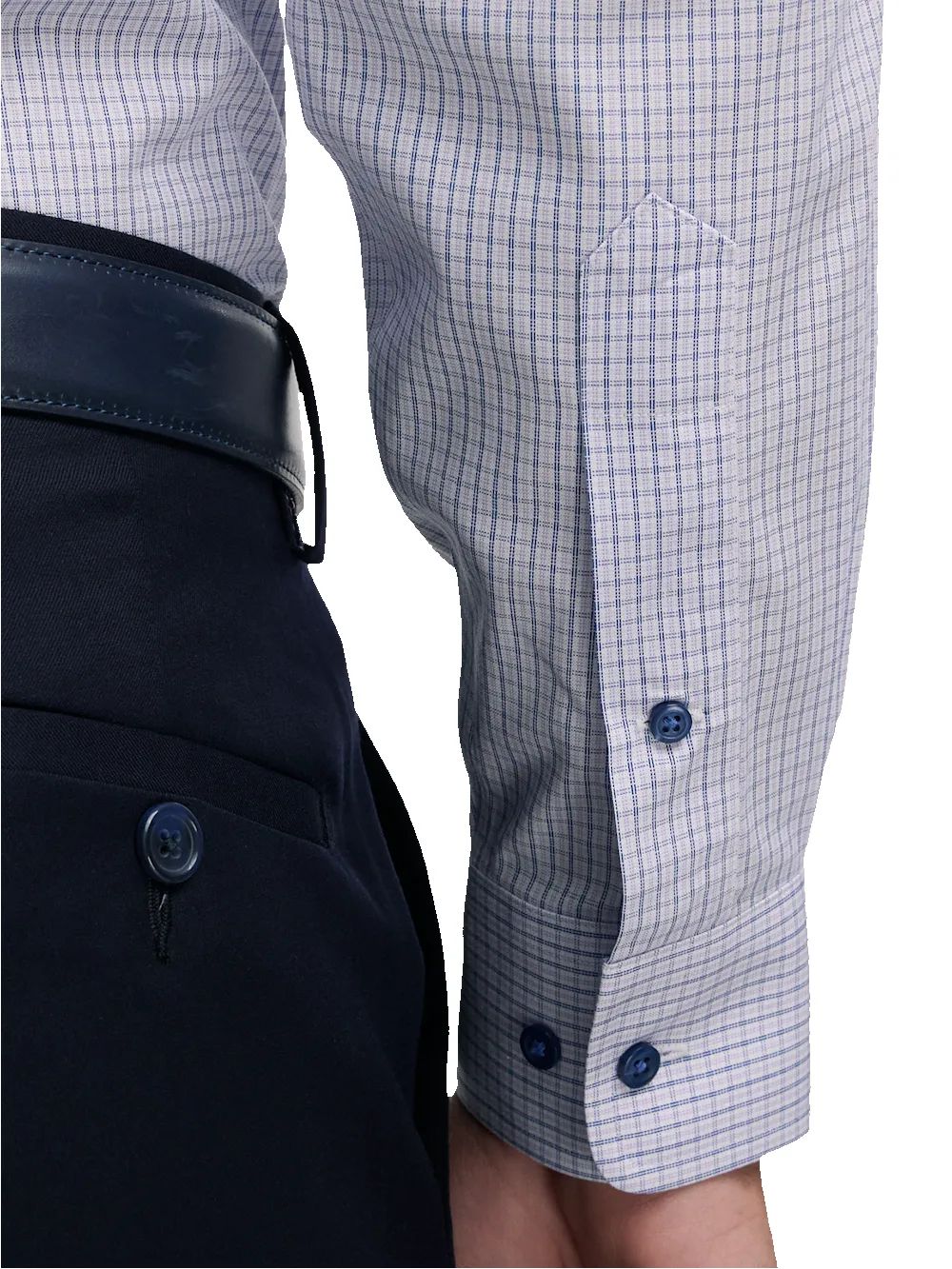 Non-Iron Cotton Check Dress Shirt With Contrast Trim - Purple sold by Paul Fredrick product image thumbnail 4