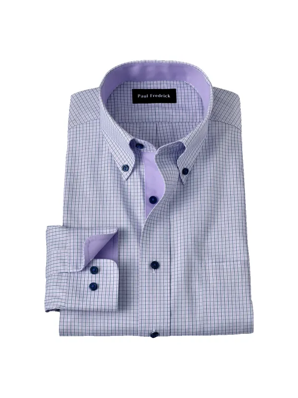 Non-Iron Cotton Check Dress Shirt With Contrast Trim - Purple made by Paul Fredrick