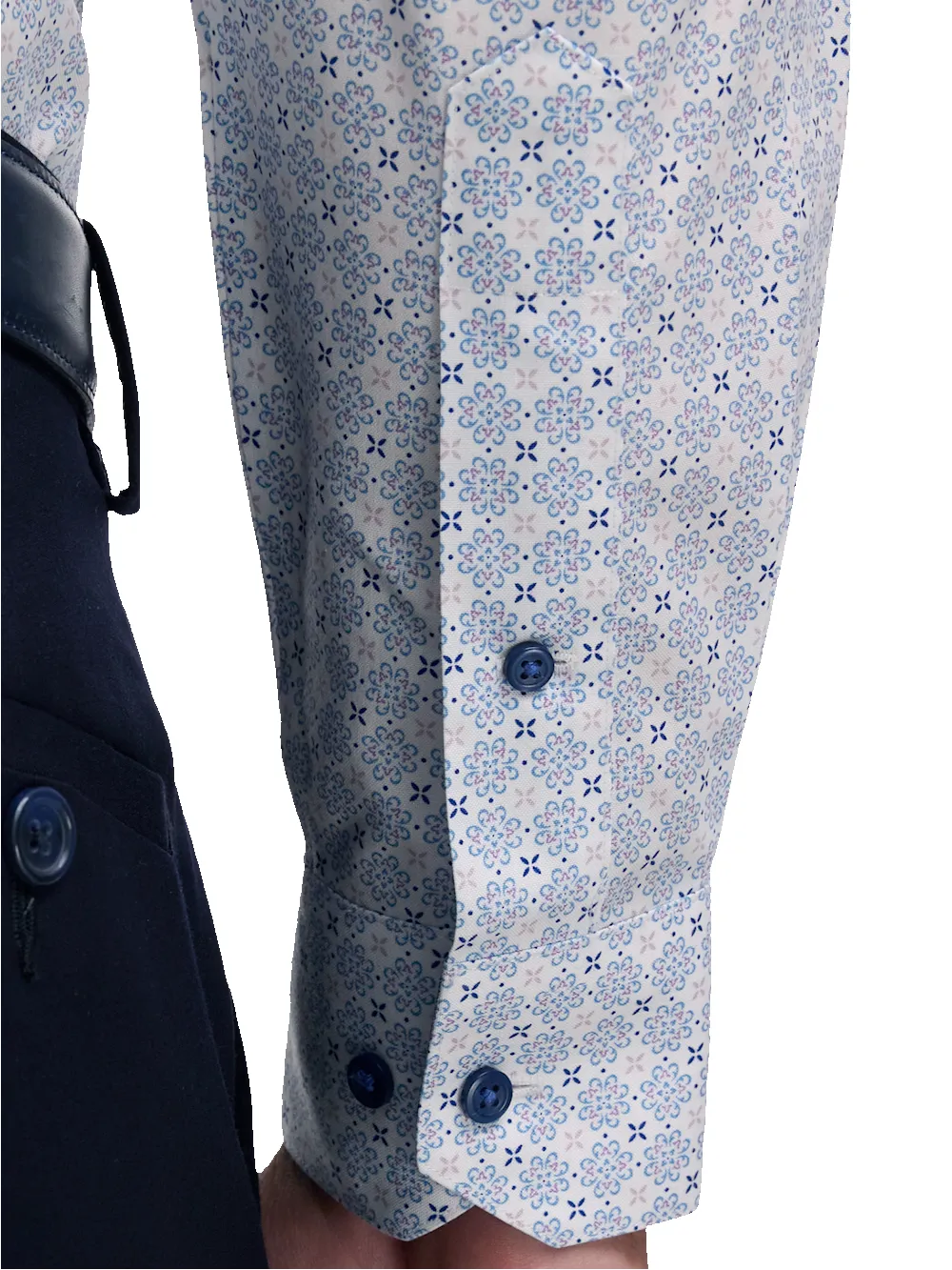 Non-Iron Cotton Geometric Dress Shirt With Contrast Trim - White/purple sold by Paul Fredrick product image thumbnail 4