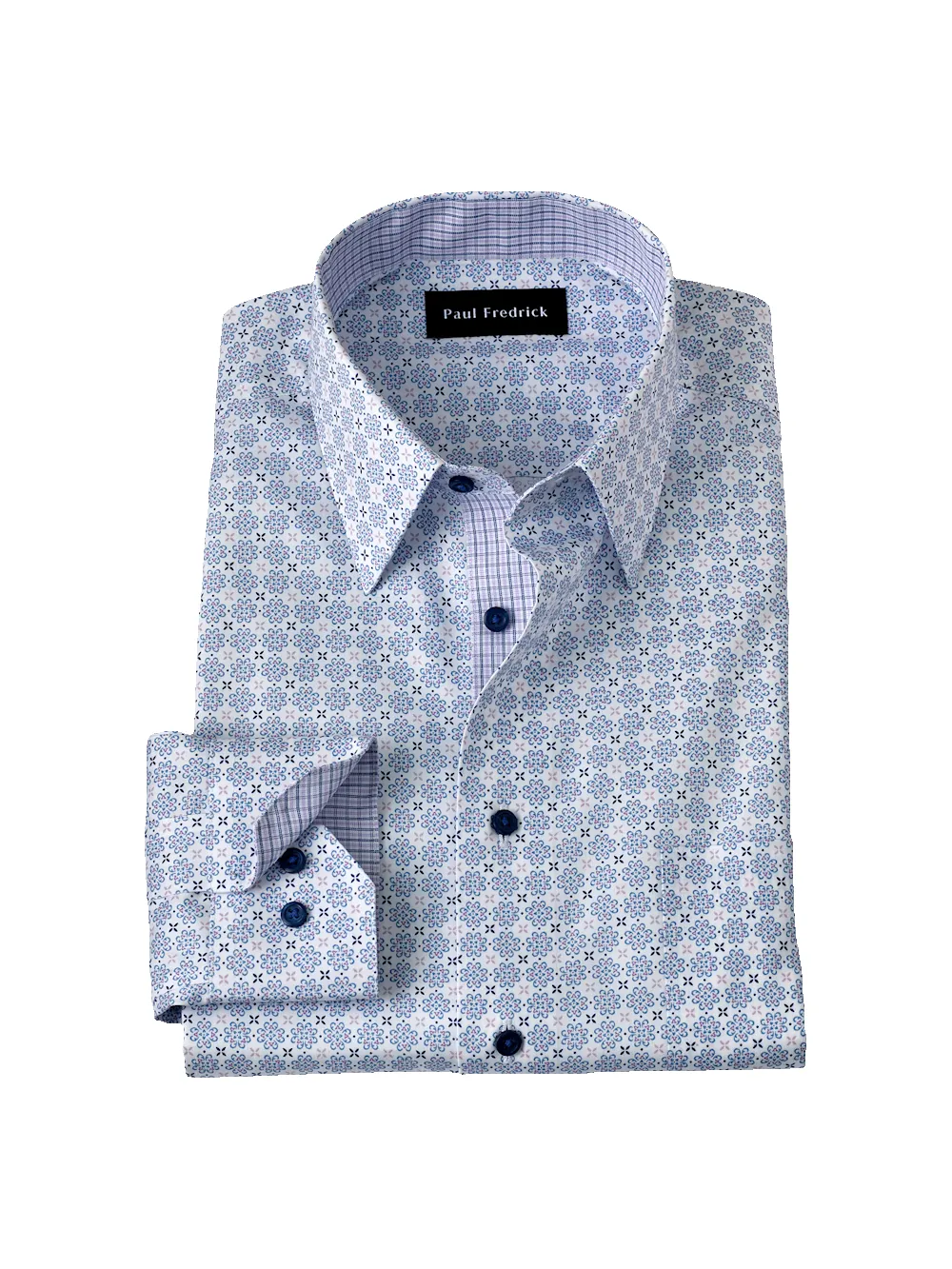 Non-Iron Cotton Geometric Dress Shirt With Contrast Trim - White/purple sold by Paul Fredrick