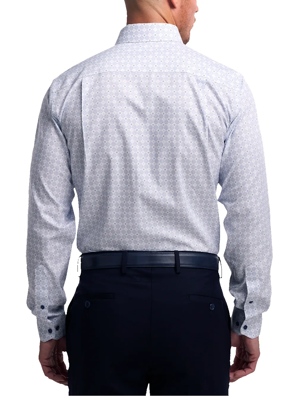 Non-Iron Cotton Geometric Dress Shirt With Contrast Trim - White/purple sold by Paul Fredrick product image thumbnail 5