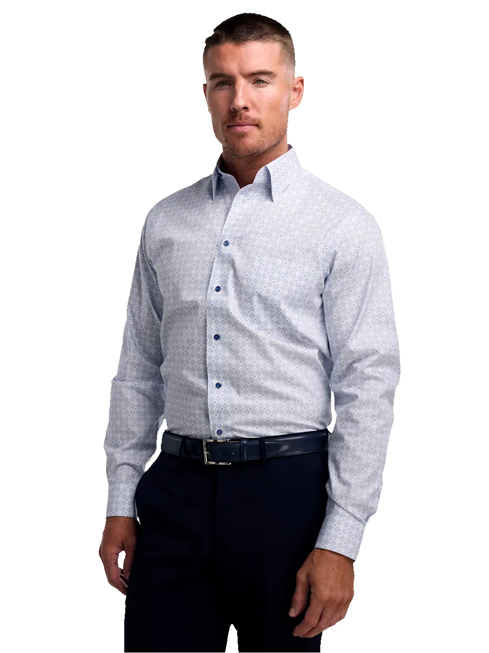 Non-Iron Cotton Geometric Dress Shirt With Contrast Trim - White/purple sold by Paul Fredrick product image thumbnail 2
