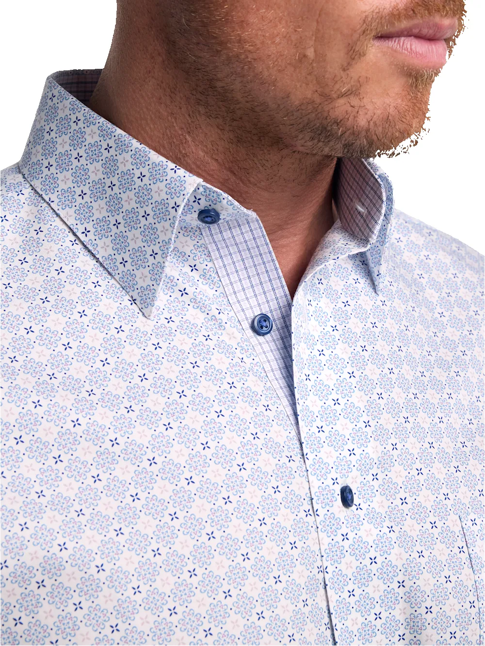 Non-Iron Cotton Geometric Dress Shirt With Contrast Trim - White/purple sold by Paul Fredrick product image thumbnail 3