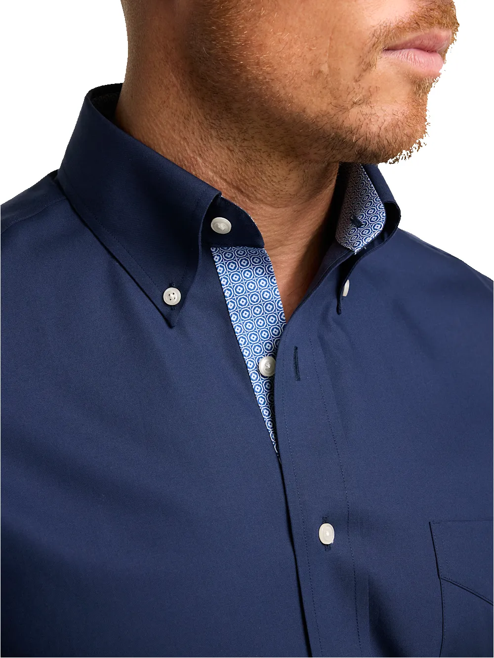 Non-Iron Cotton Solid Dress Shirt With Contrast Trim - Navy sold by Paul Fredrick product image thumbnail 3