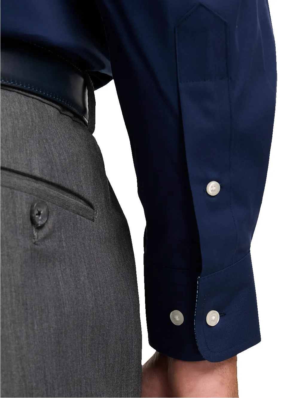 Non-Iron Cotton Solid Dress Shirt With Contrast Trim - Navy sold by Paul Fredrick product image thumbnail 4