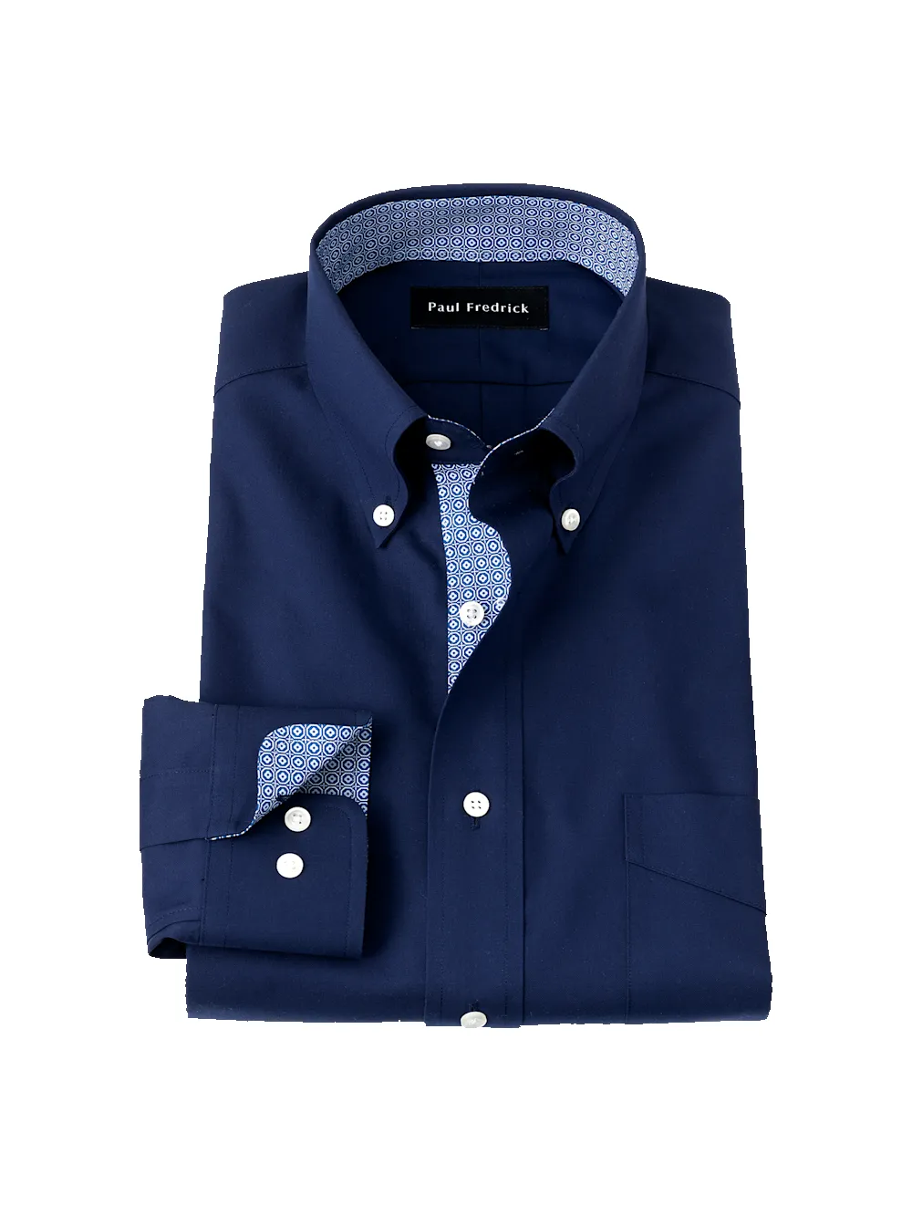 Non-Iron Cotton Solid Dress Shirt With Contrast Trim - Navy sold by Paul Fredrick