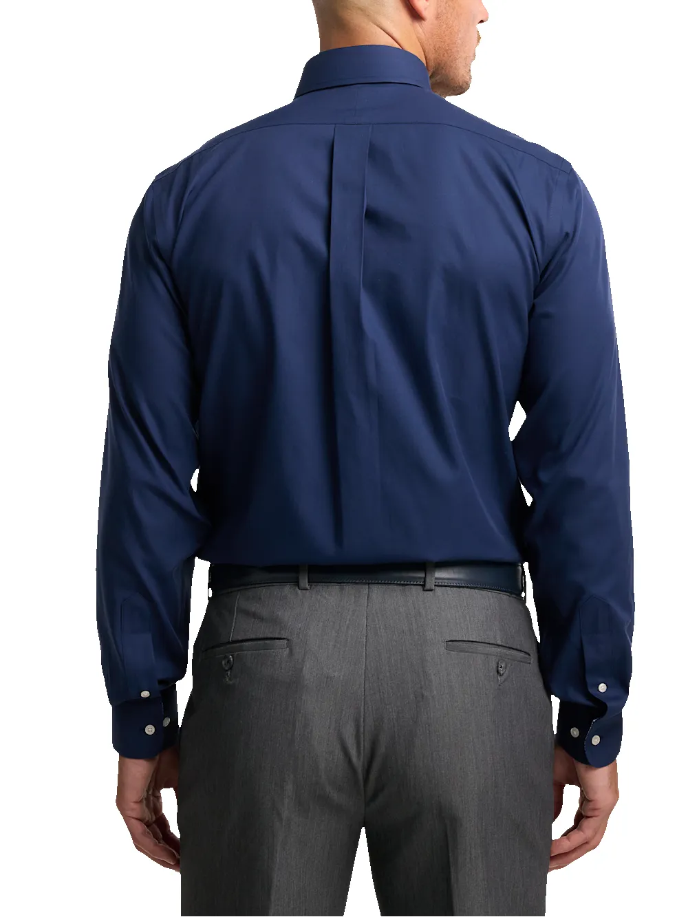 Non-Iron Cotton Solid Dress Shirt With Contrast Trim - Navy sold by Paul Fredrick product image thumbnail 5
