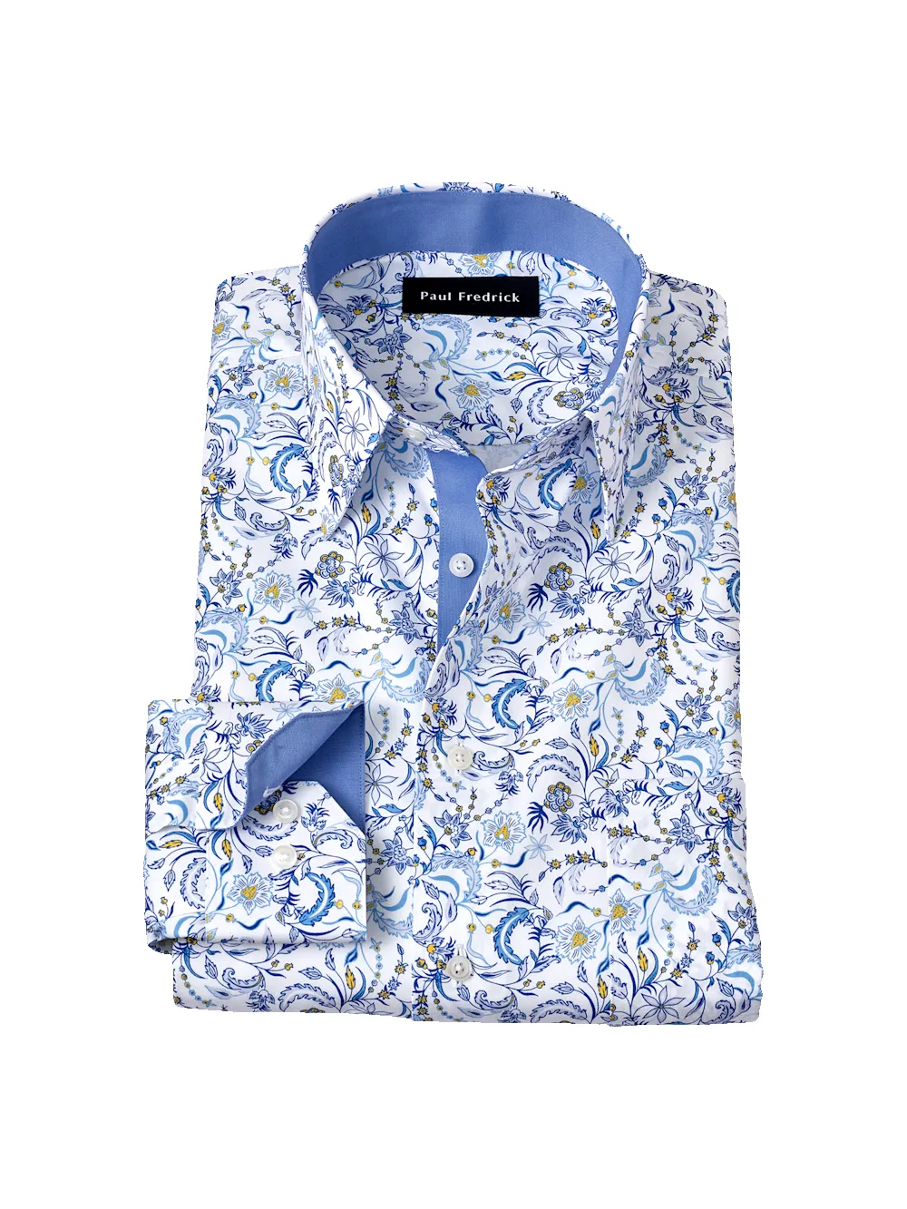 Non-Iron Cotton Floral Dress Shirt With Contrast Trim - White/blue sold by Paul Fredrick