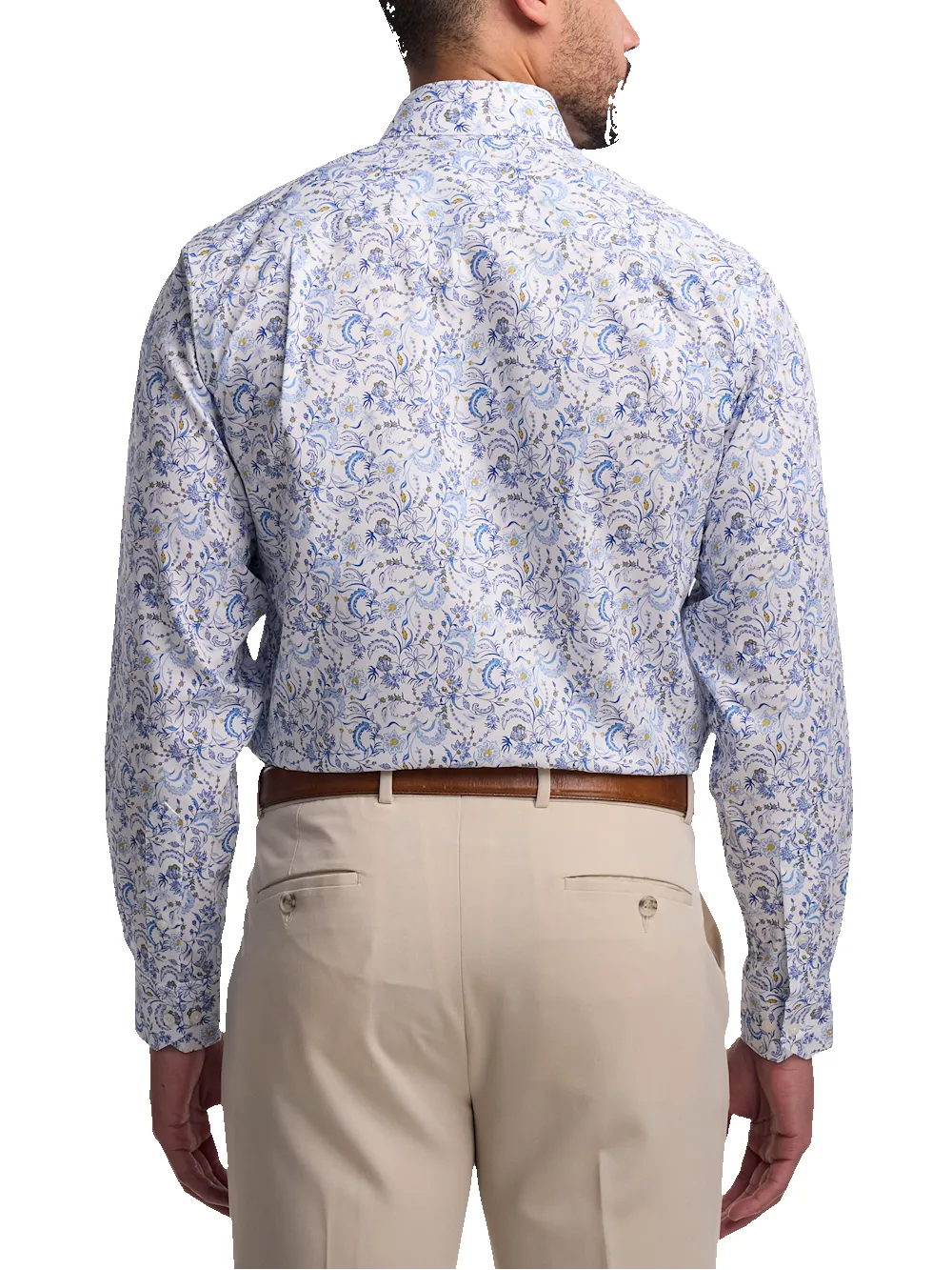 Non-Iron Cotton Floral Dress Shirt With Contrast Trim - White/blue sold by Paul Fredrick product image thumbnail 5