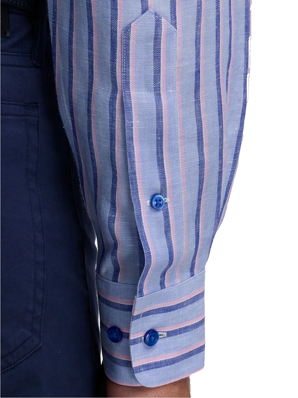 Non-Iron Linen Stripe Dress Shirt With Contrast Trim - Blue/pink sold by Paul Fredrick product image thumbnail 4