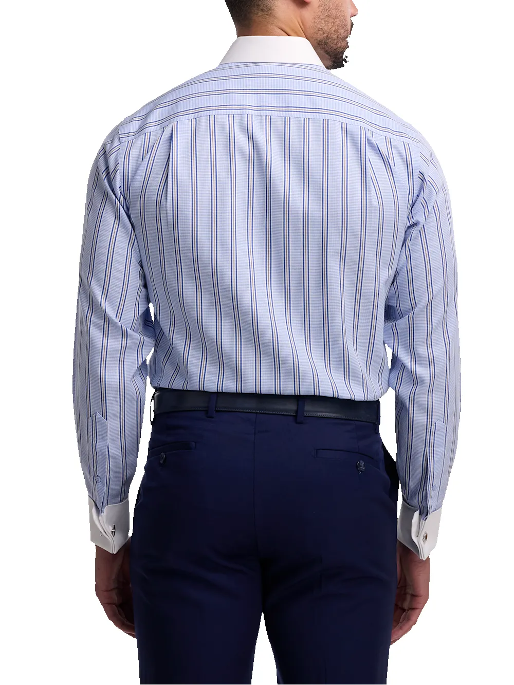 Non-Iron Cotton Stripe Dress Shirt - Blue sold by Paul Fredrick product image thumbnail 5