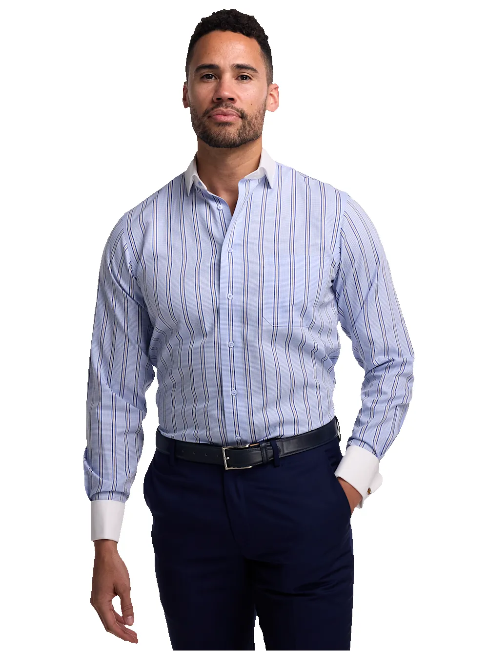 Non-Iron Cotton Stripe Dress Shirt - Blue sold by Paul Fredrick product image thumbnail 2
