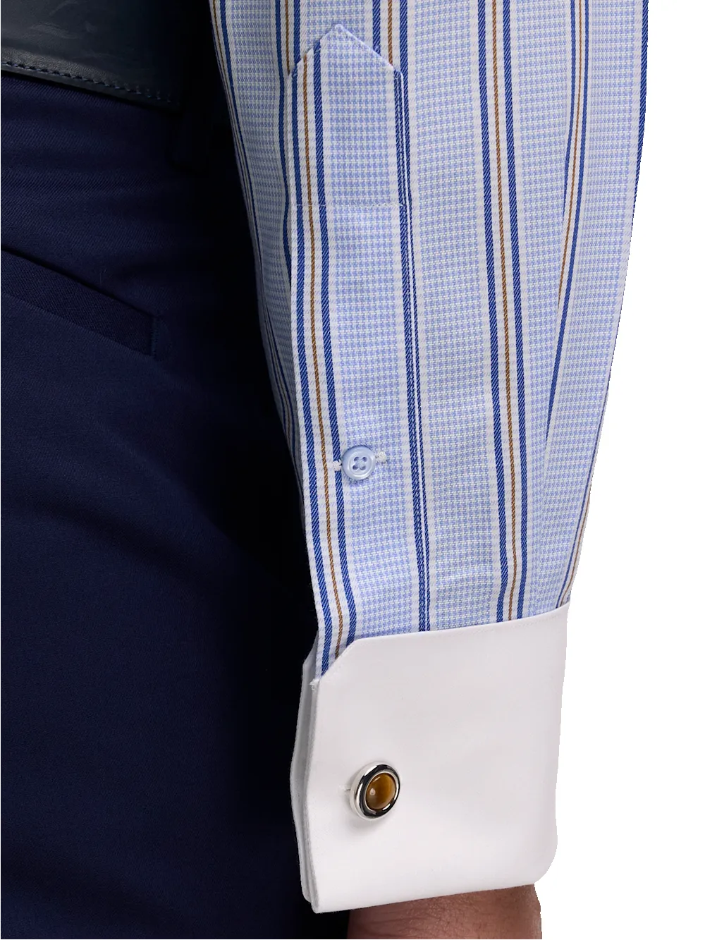 Non-Iron Cotton Stripe Dress Shirt - Blue sold by Paul Fredrick product image thumbnail 4