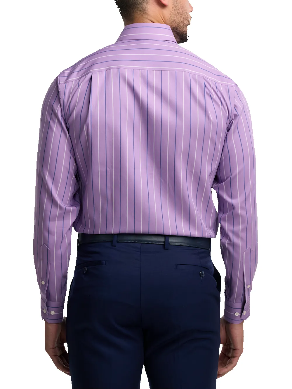Non-Iron Cotton Stripe Dress Shirt With Contrast Trim - Purple sold by Paul Fredrick product image thumbnail 5