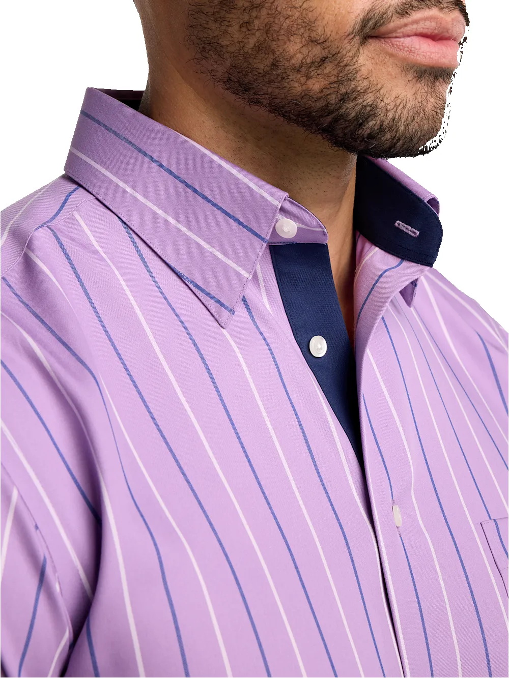 Non-Iron Cotton Stripe Dress Shirt With Contrast Trim - Purple sold by Paul Fredrick product image thumbnail 3