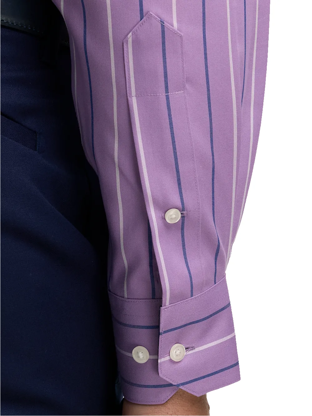 Non-Iron Cotton Stripe Dress Shirt With Contrast Trim - Purple sold by Paul Fredrick product image thumbnail 4