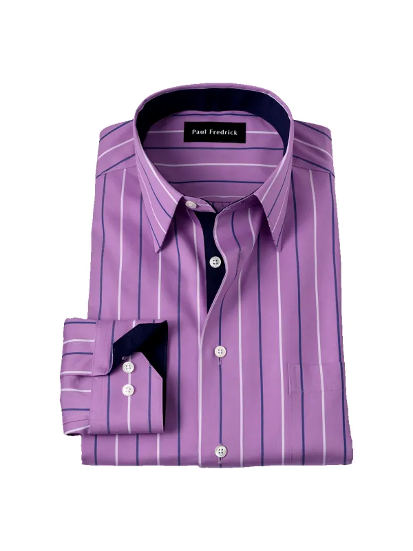 Non-Iron Cotton Stripe Dress Shirt With Contrast Trim - Purple made by Paul Fredrick