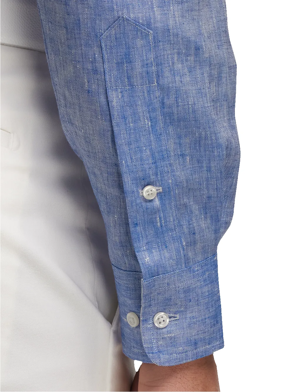 Non-Iron Linen Solid Dress Shirt With Contrast Trim - Dark Blue sold by Paul Fredrick product image thumbnail 4