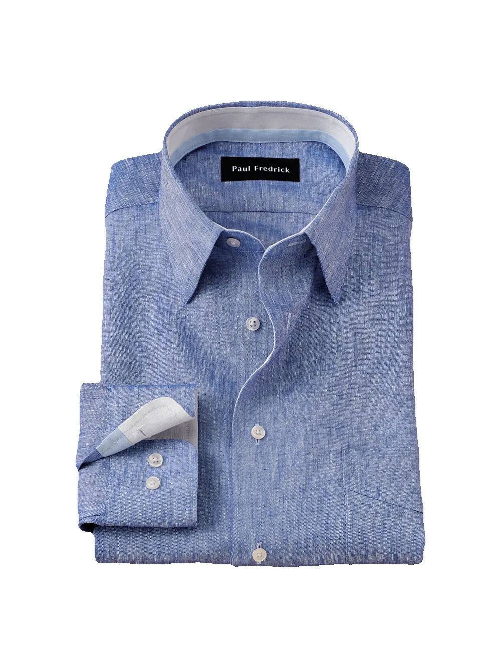 Non-Iron Linen Solid Dress Shirt With Contrast Trim - Dark Blue sold by Paul Fredrick