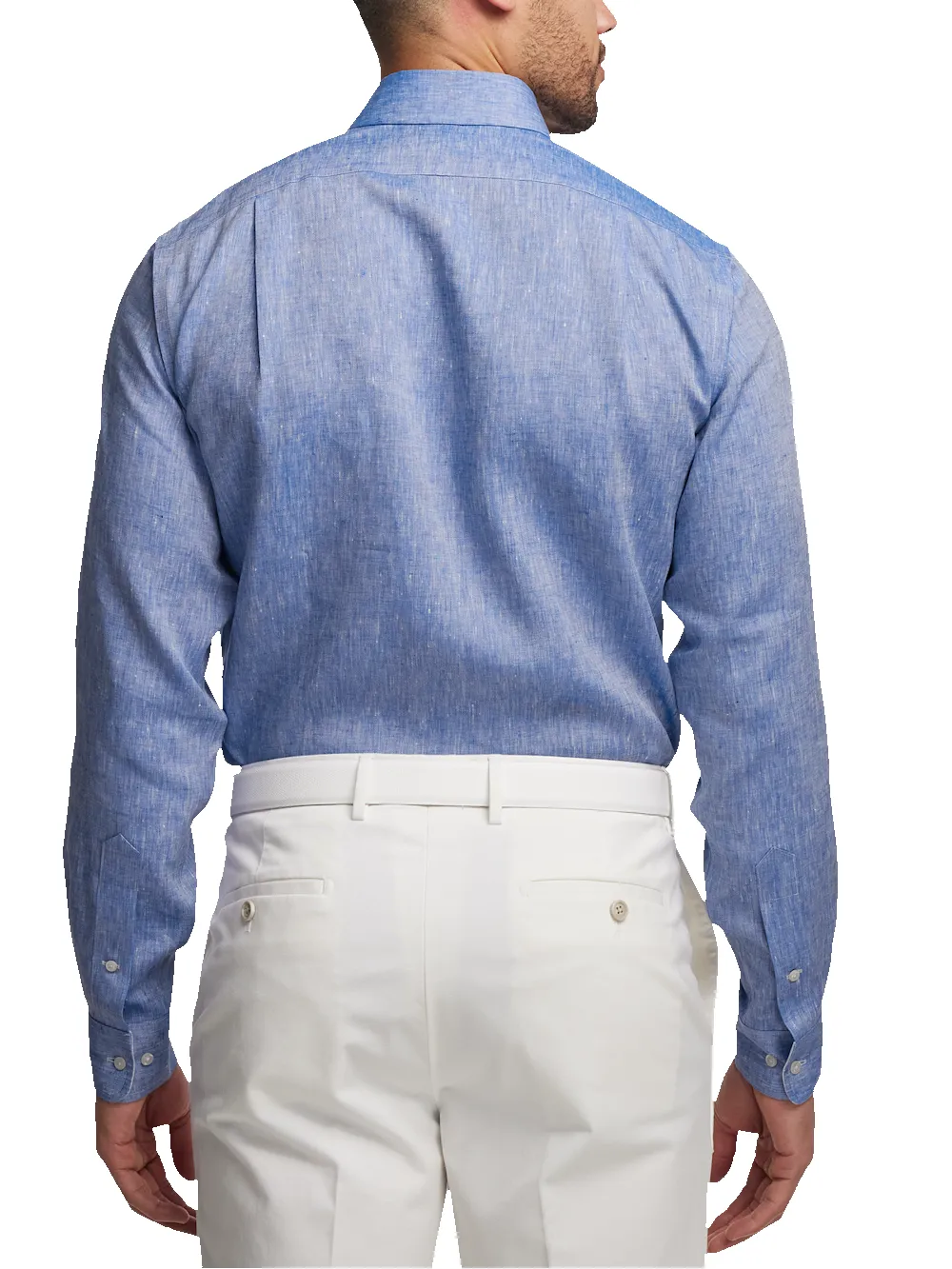 Non-Iron Linen Solid Dress Shirt With Contrast Trim - Dark Blue sold by Paul Fredrick product image thumbnail 5