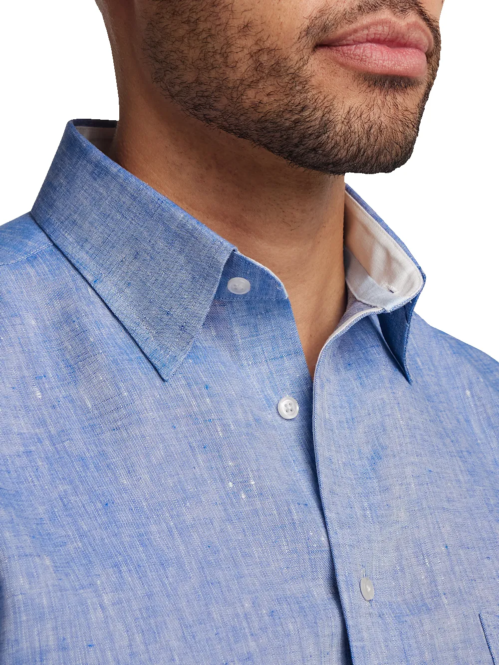 Non-Iron Linen Solid Dress Shirt With Contrast Trim - Dark Blue sold by Paul Fredrick product image thumbnail 3
