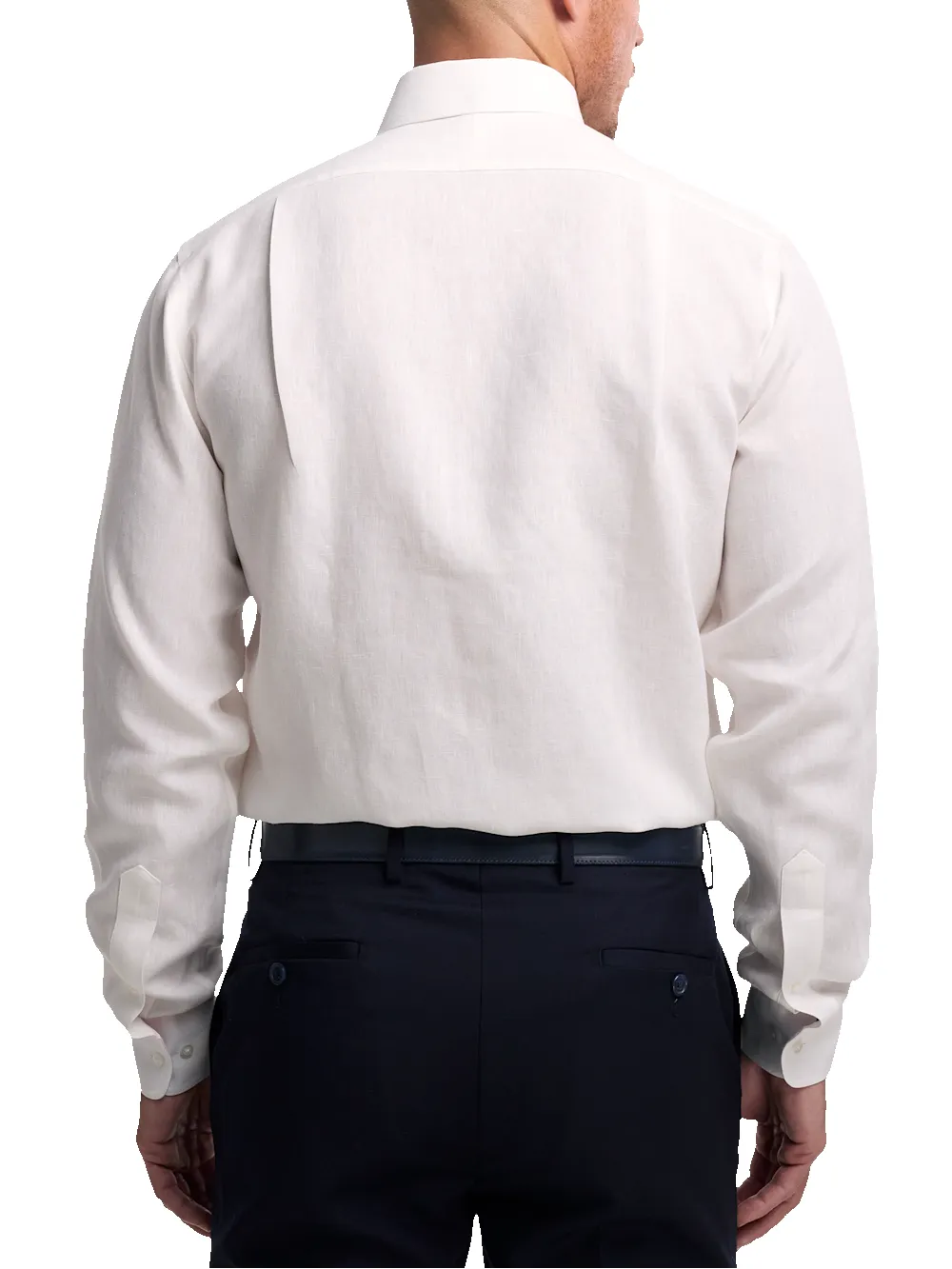 Non-Iron Linen Solid Dress Shirt With Contrast Trim - White sold by Paul Fredrick product image thumbnail 5