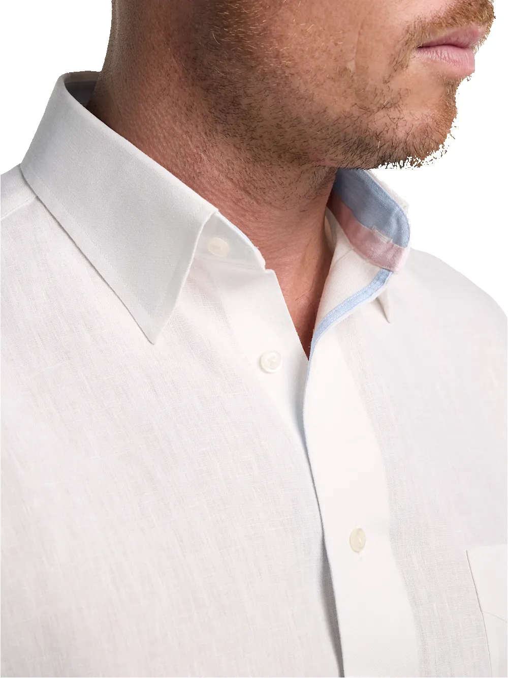 Non-Iron Linen Solid Dress Shirt With Contrast Trim - White sold by Paul Fredrick product image thumbnail 3