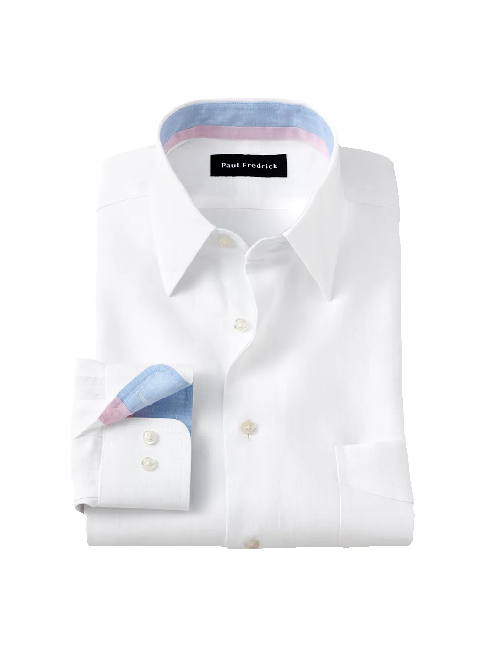 Non-Iron Linen Solid Dress Shirt With Contrast Trim - White sold by Paul Fredrick