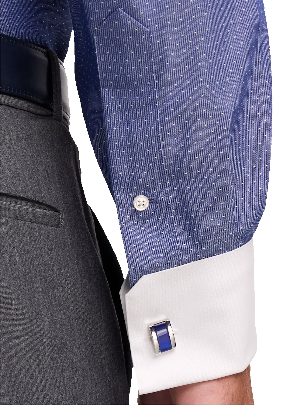 Non-Iron Cotton Dot Dress Shirt - Blue sold by Paul Fredrick product image thumbnail 4