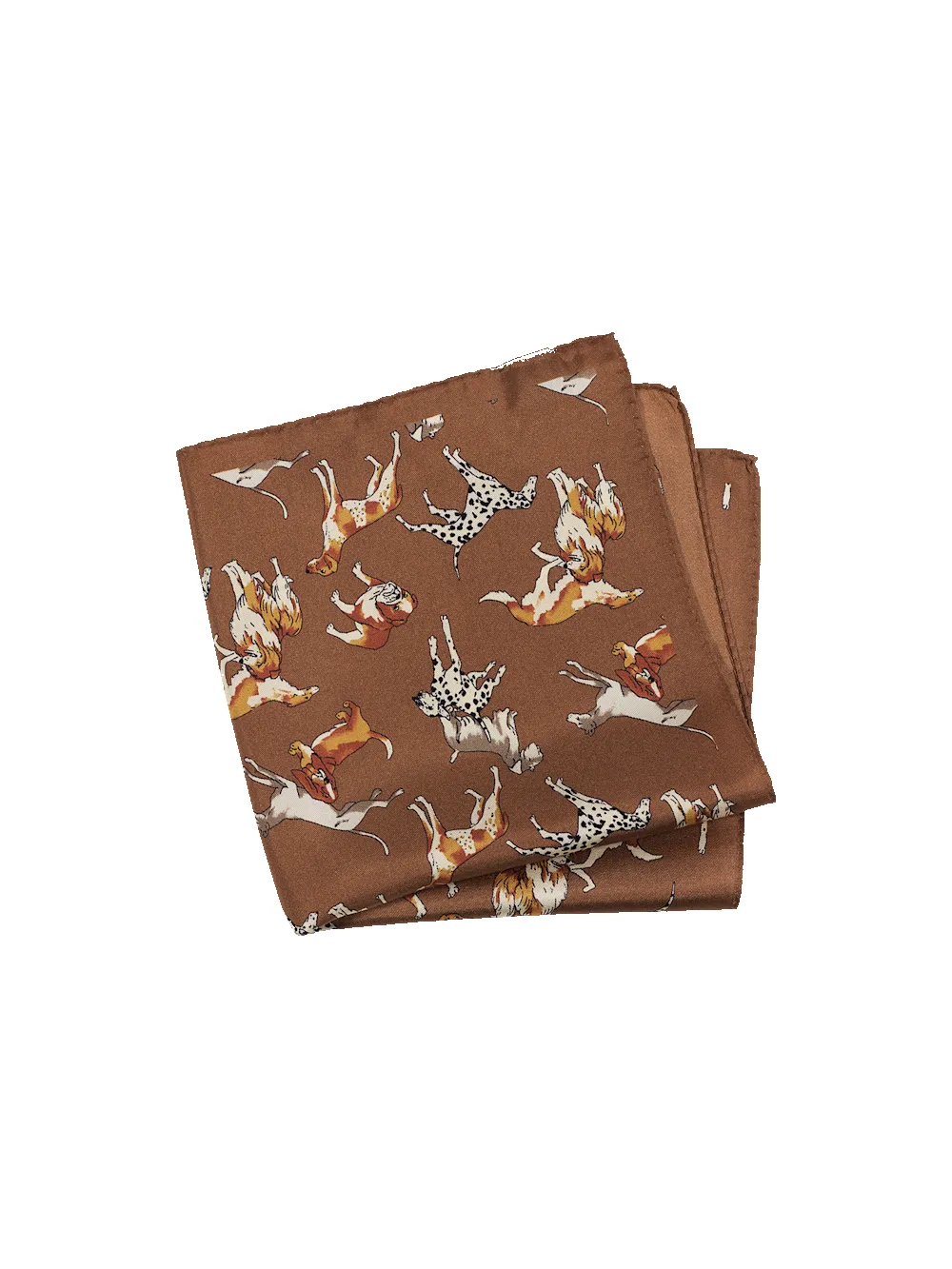 Dog Motif Silk Pocket Square - Brown Multi sold by Paul Fredrick