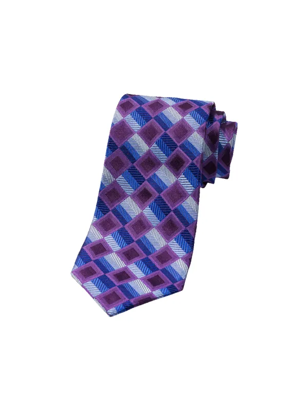 Geometric Woven Silk Tie - Purple/blue sold by Paul Fredrick