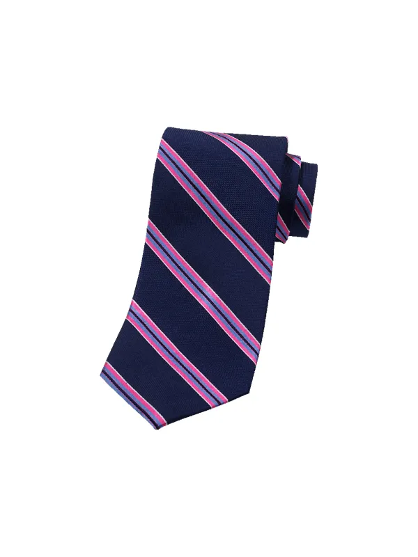 Stripe Woven Silk Tie - Navy Multi made by Paul Fredrick
