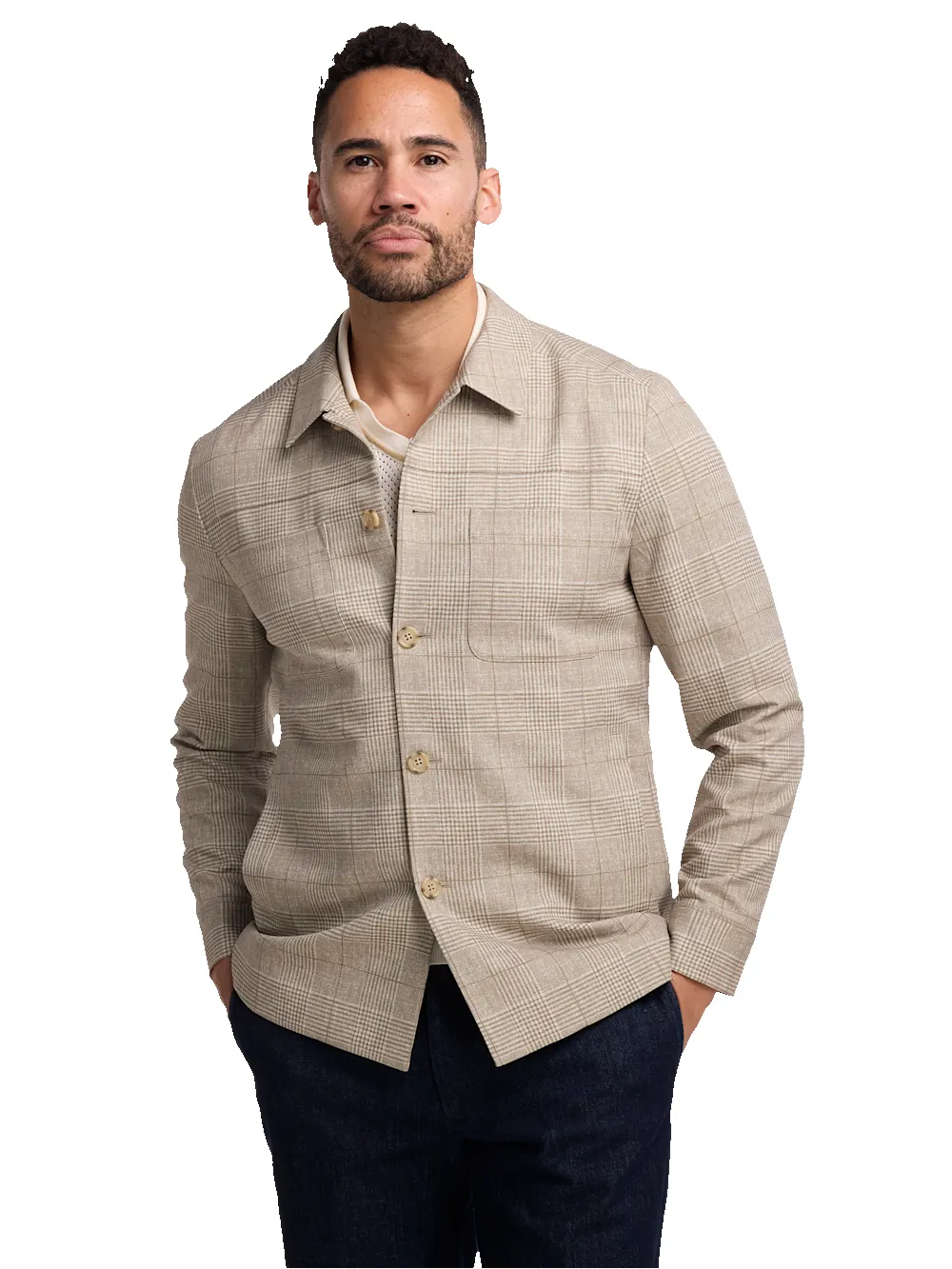 Plaid Shirt Jacket - Tan sold by Paul Fredrick product image thumbnail 3