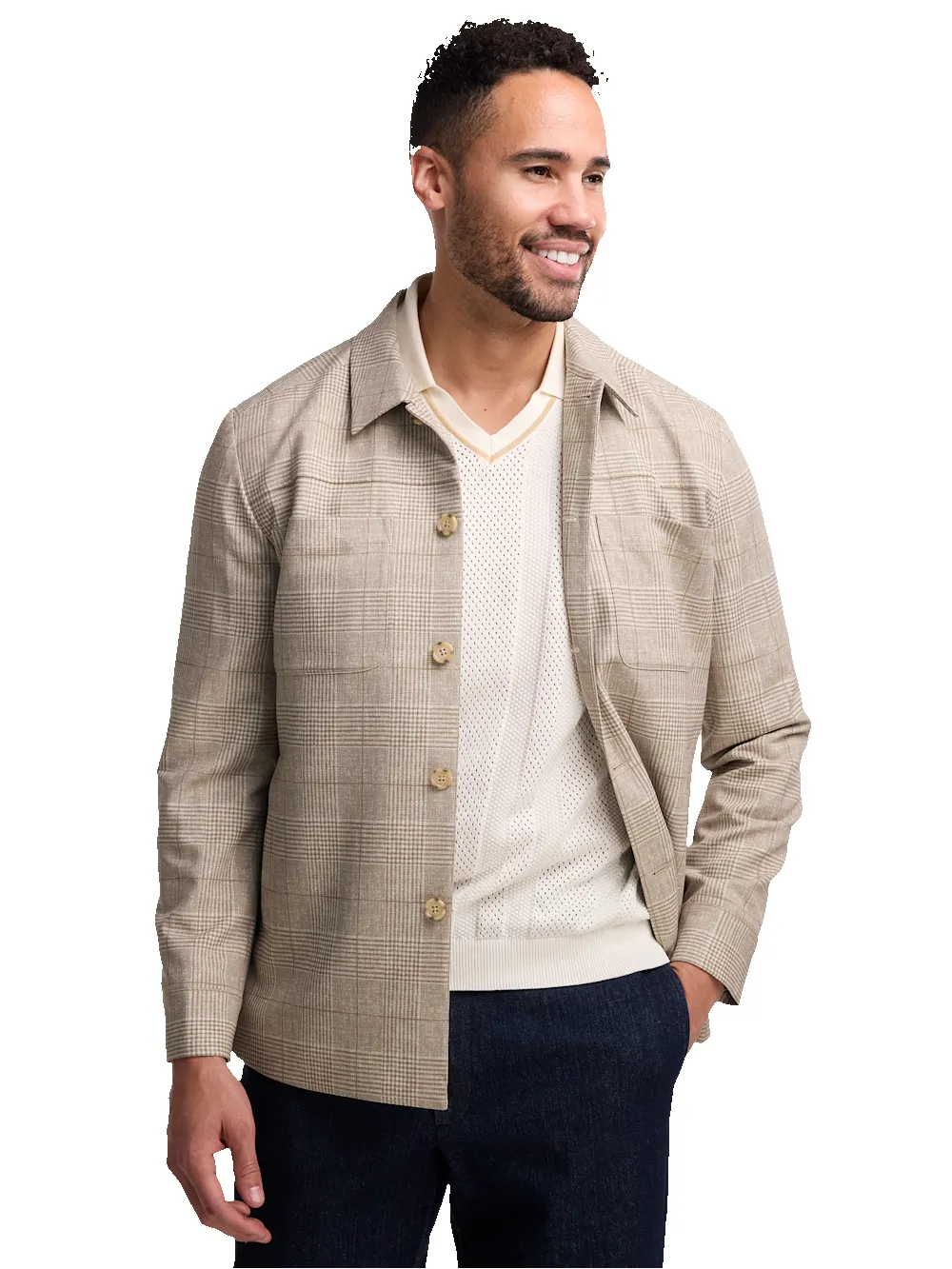 Plaid Shirt Jacket - Tan sold by Paul Fredrick product image thumbnail 2