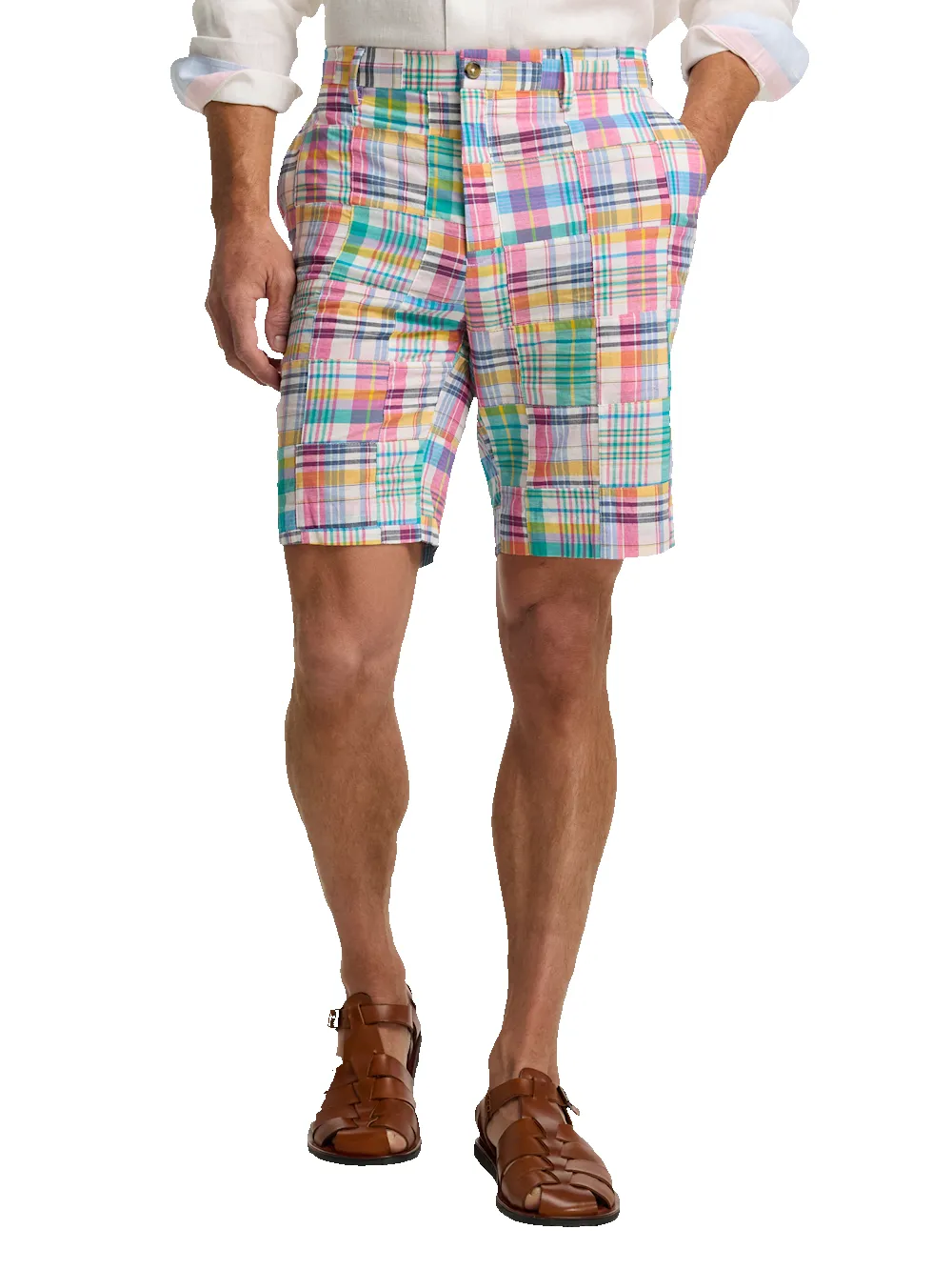 Cotton Madras Flat Front Shorts - Pink Multi sold by Paul Fredrick product image thumbnail 2