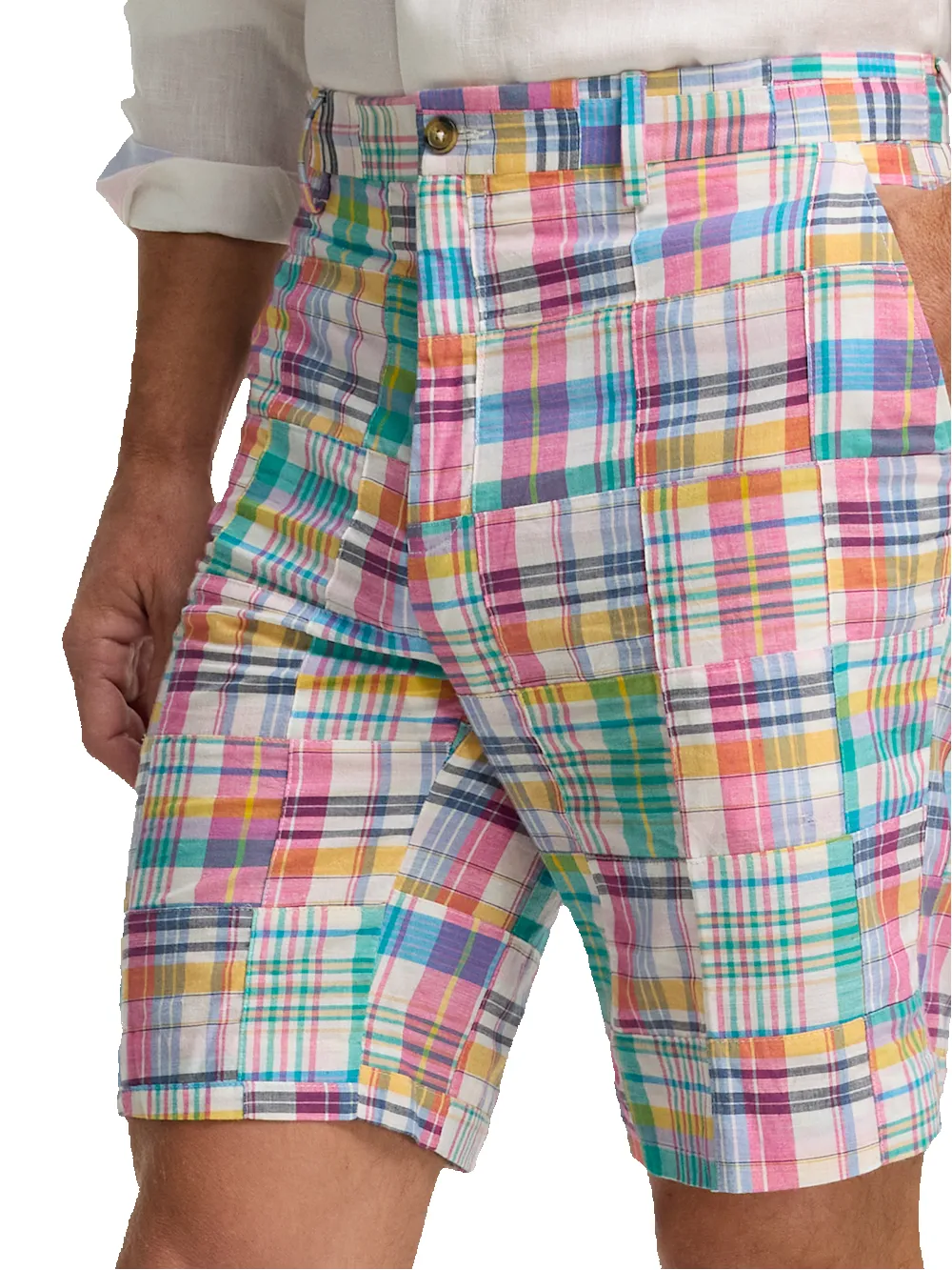 Cotton Madras Flat Front Shorts - Pink Multi sold by Paul Fredrick product image thumbnail 3