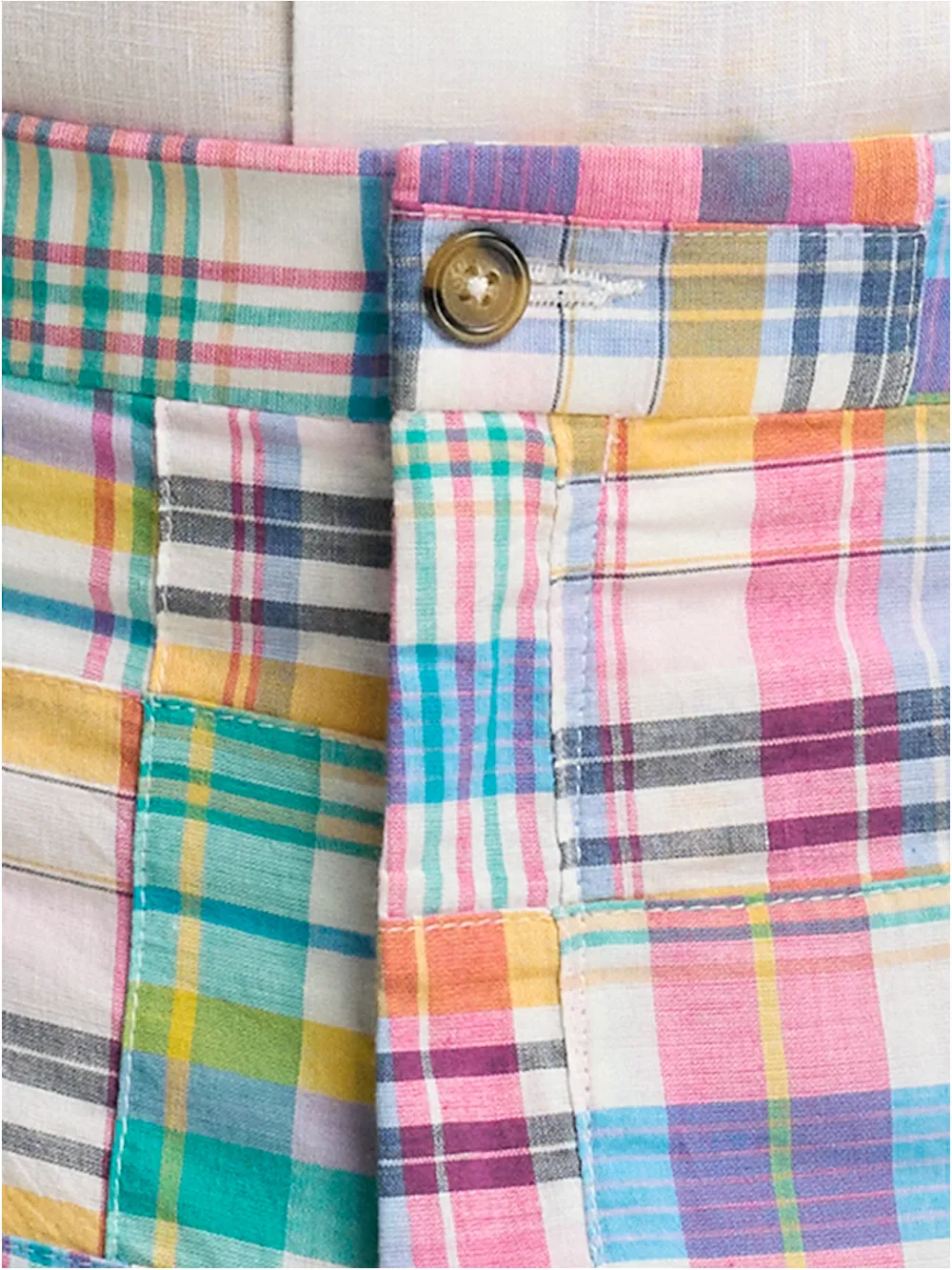 Cotton Madras Flat Front Shorts - Pink Multi sold by Paul Fredrick product image thumbnail 4